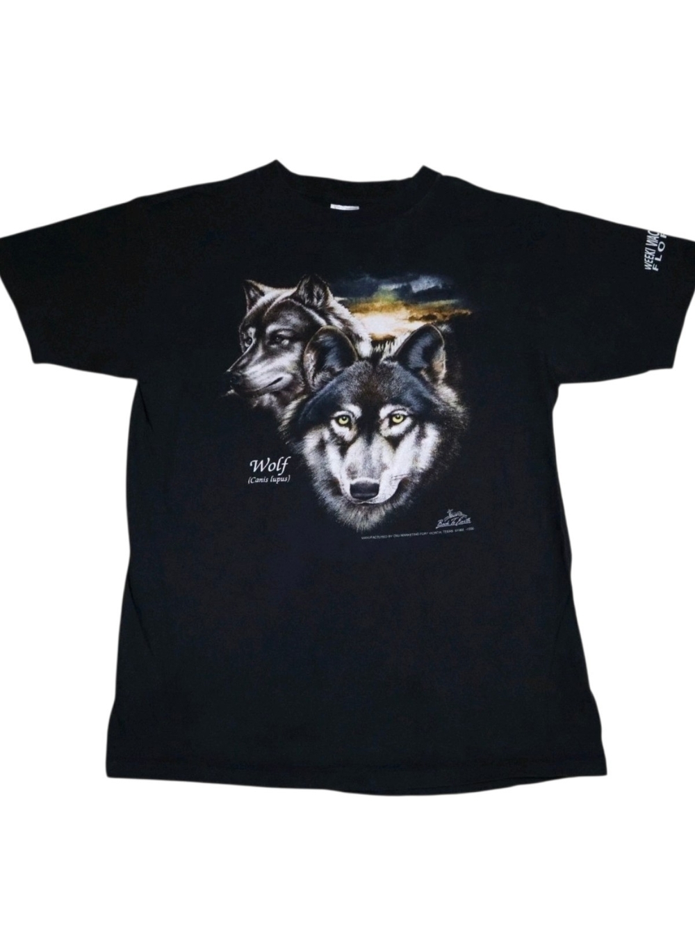 Vintage 1992 Back To Earth Wolf T-Shirt L Black Canis Lupus Weeki Wachee Florida